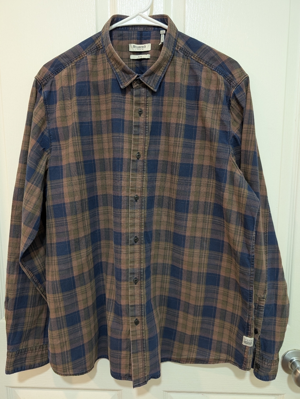 BlackBerry Madewell Men's Navy and Brown Plaid Button-Down Shirt